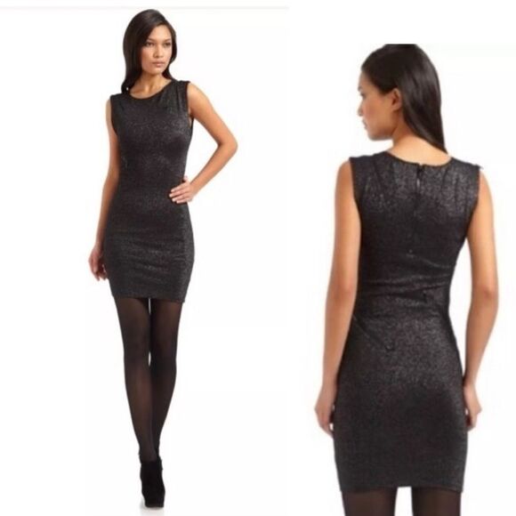 Alice + Olivia Gyllen Black Metallic Zipper Mini Dress Black Size Medium - Picture 1 of 12
